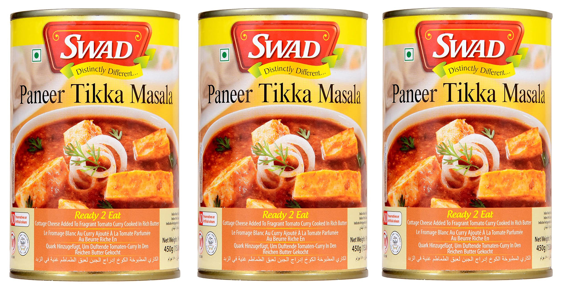 Swad Ready To Eat Paneer Tikka Masala Instant Mix Vegetarian Heat & Eat With No Added Preservative - 450 Grams (Pack Of 3)