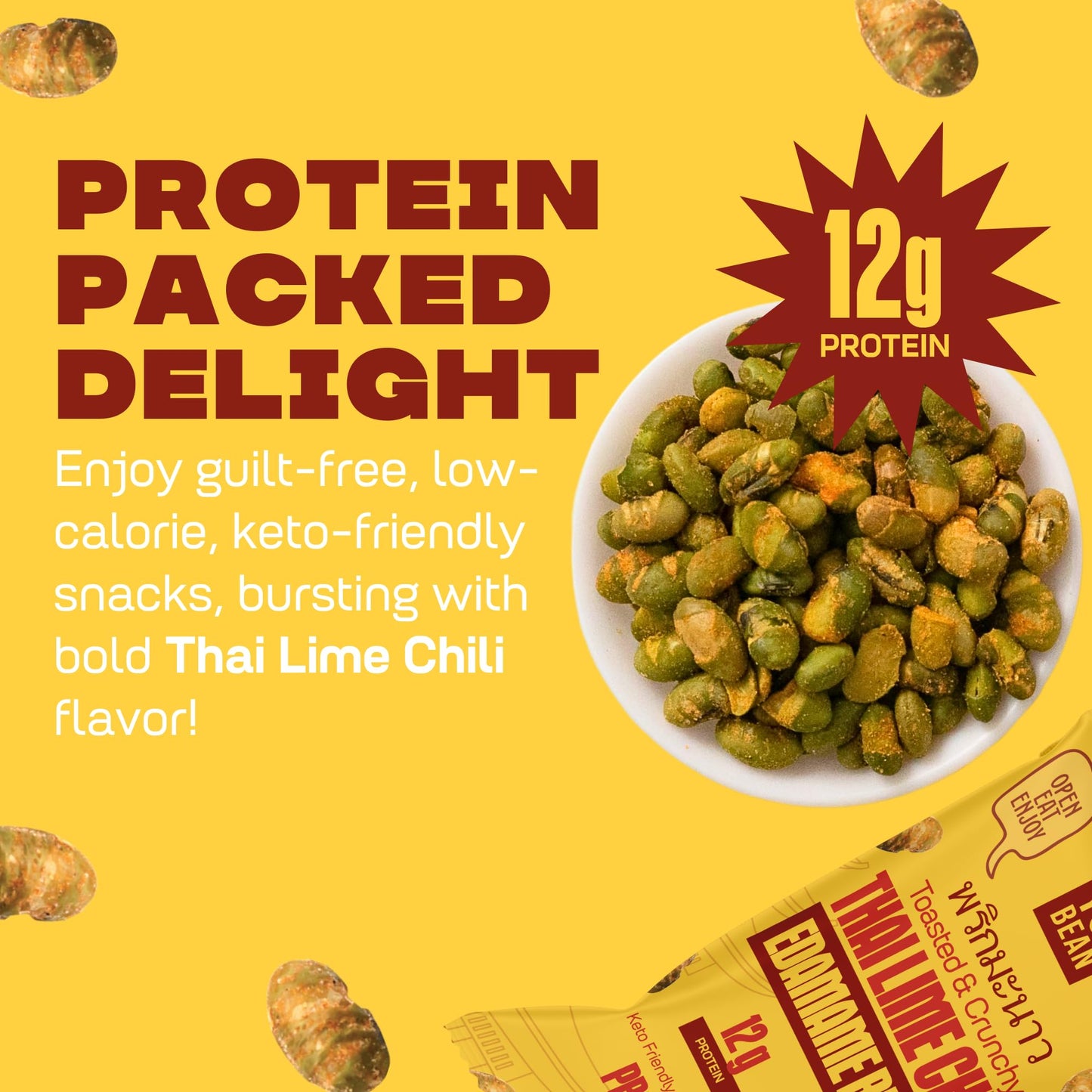 Where You Bean Edamame Beans Snack (Thai Lime Chili) - Crunchy and Dry Roasted Edamame Beans - High Protein Snacks, Keto and Veg