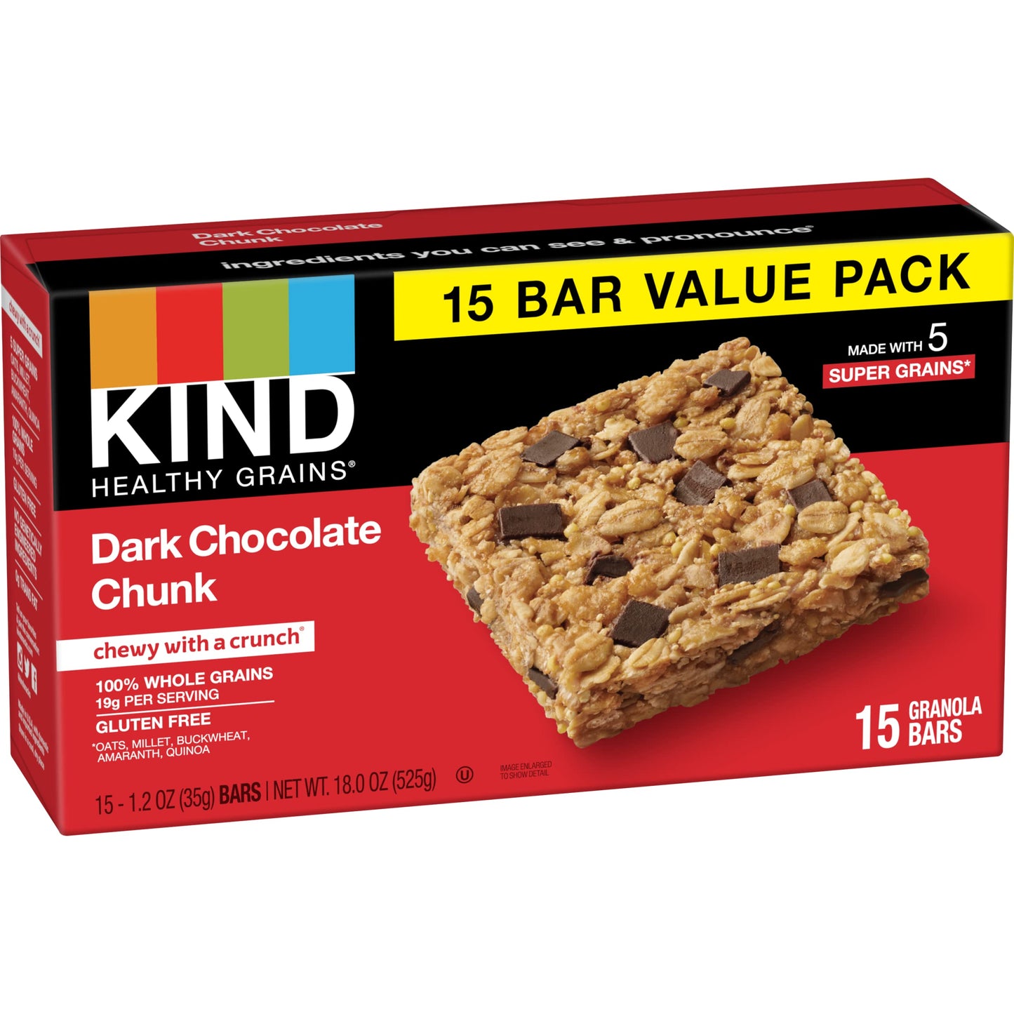 Kind Healthy Grains Bars, Dark Chocolate Chunk, 1.2 Ounce,Gluten Free, 15 Count (Pack Of 4)