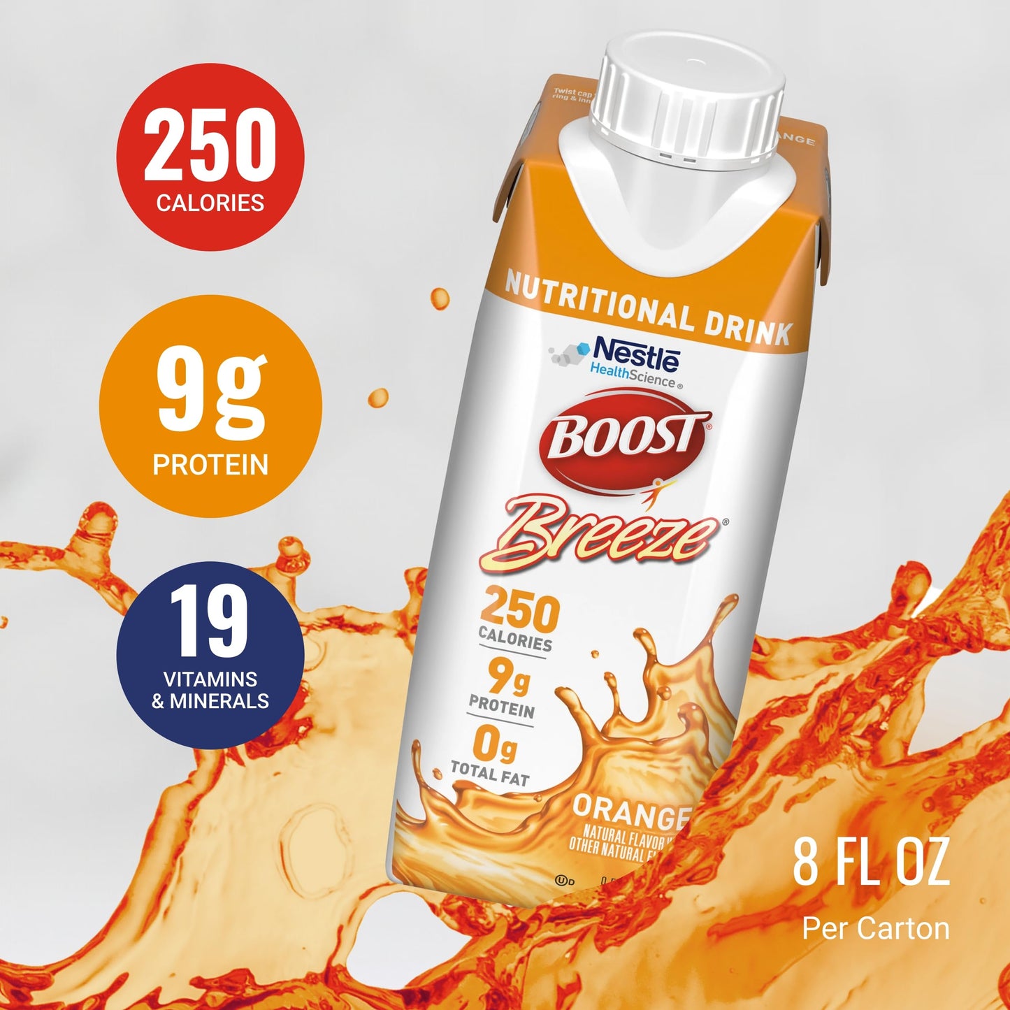 BOOST Boost Breeze Nutritional Drink, 8 Fl Oz (Pack of 24), Orange, Model 00043900128016