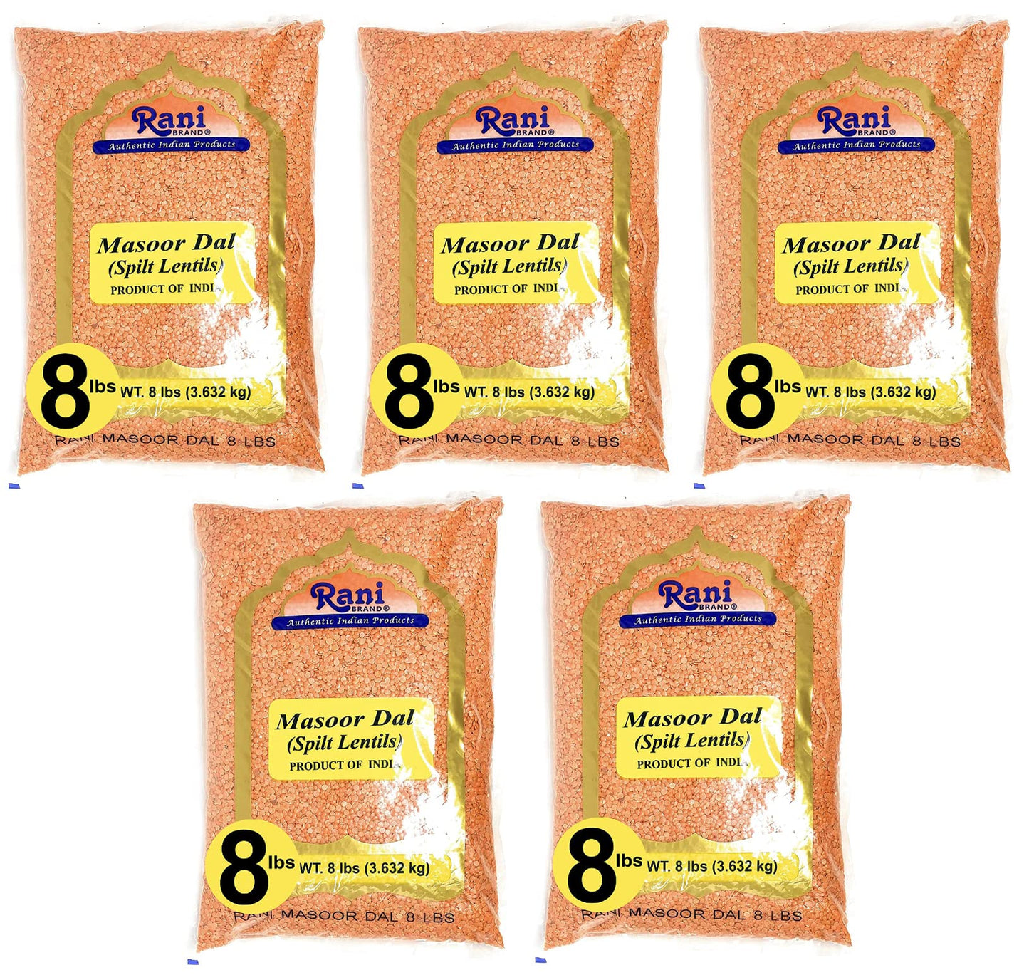 Rani Masoor Dal (Indian Red Lentils) Split Gram 128Oz (8Lbs) 3.63Kg X Pack Of 5 (Total 40Lbs) Bulk ~ All Natural | Gluten Friend