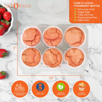 Low Carb Strawberry Muffins [6-Pack] By Carb-O-Licious- Delicious Keto Muffins With Only 3 Net Carbs Each- Sugar Free Healthy Sn