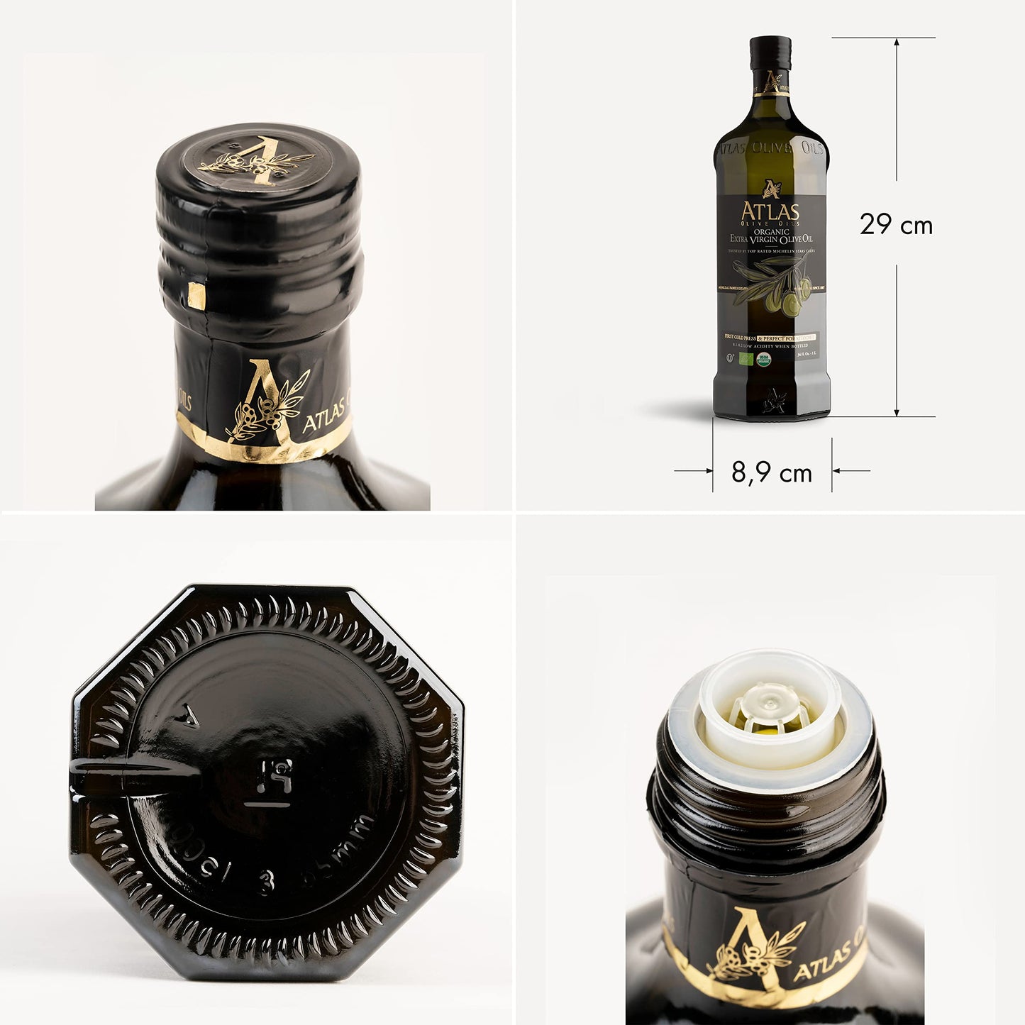 A ATLAS OLIVE OILS Atlas 1 LT Cold Press Extra Virgin Olive Oil, 34 Fl Oz, Organic, Polyphenol Rich, Unprocessed from Morocco