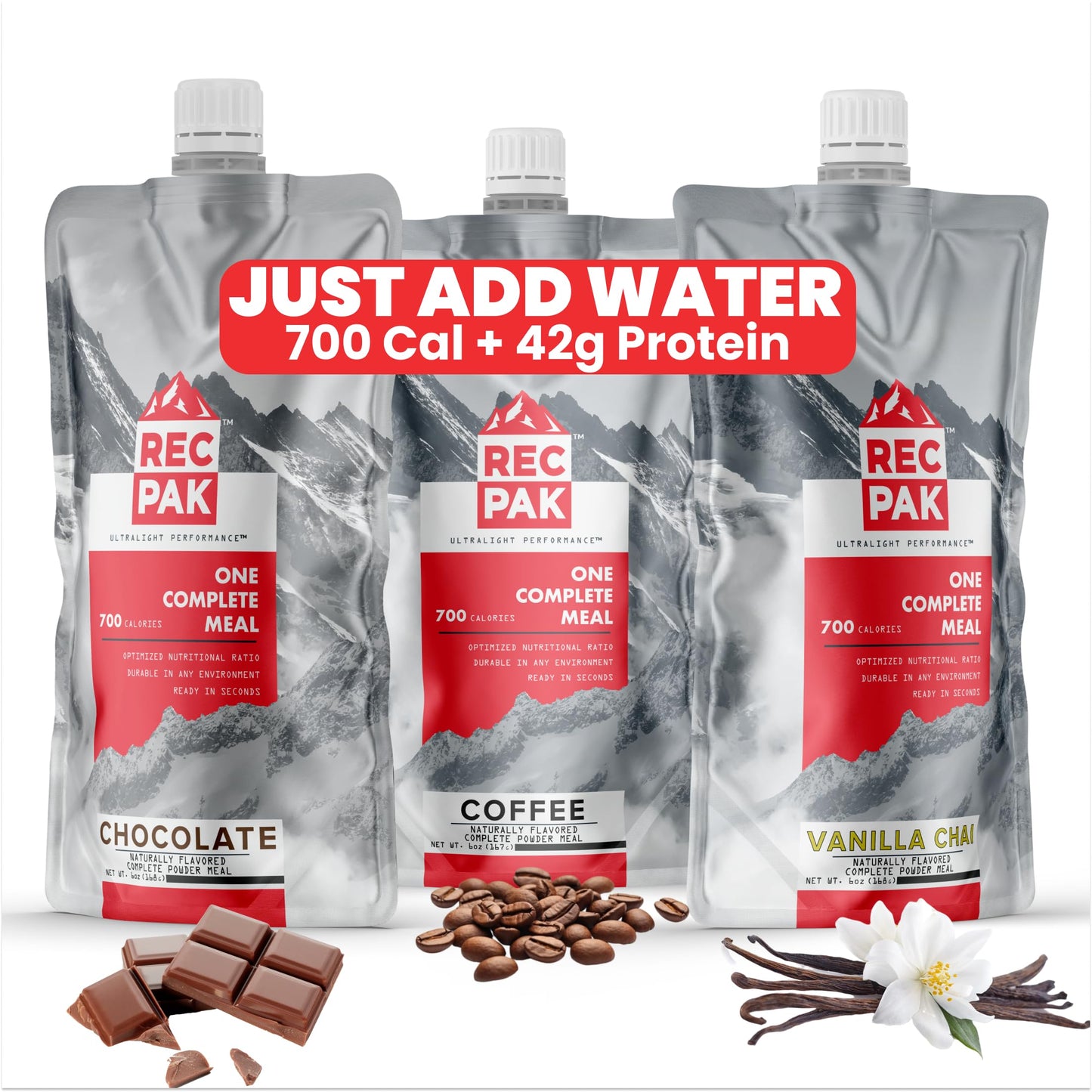 RecPak Performance Ultralight Instant Meals For Your Next Adventure | 700 Cal 42g Protein I Variety Pack (3-Pack)