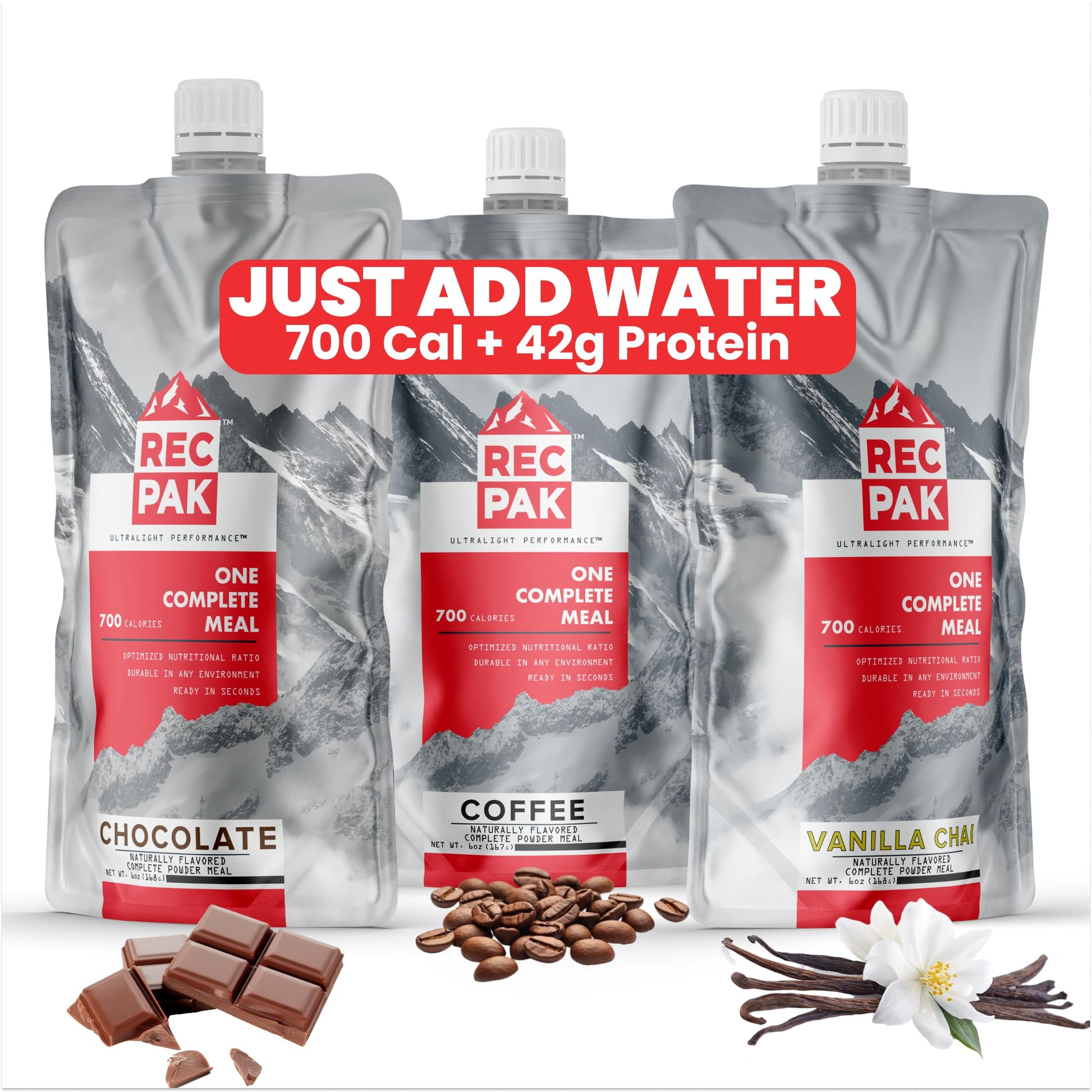 RecPak Performance Ultralight Instant Meals For Your Next Adventure | 700 Cal 42g Protein I Variety Pack (3-Pack)