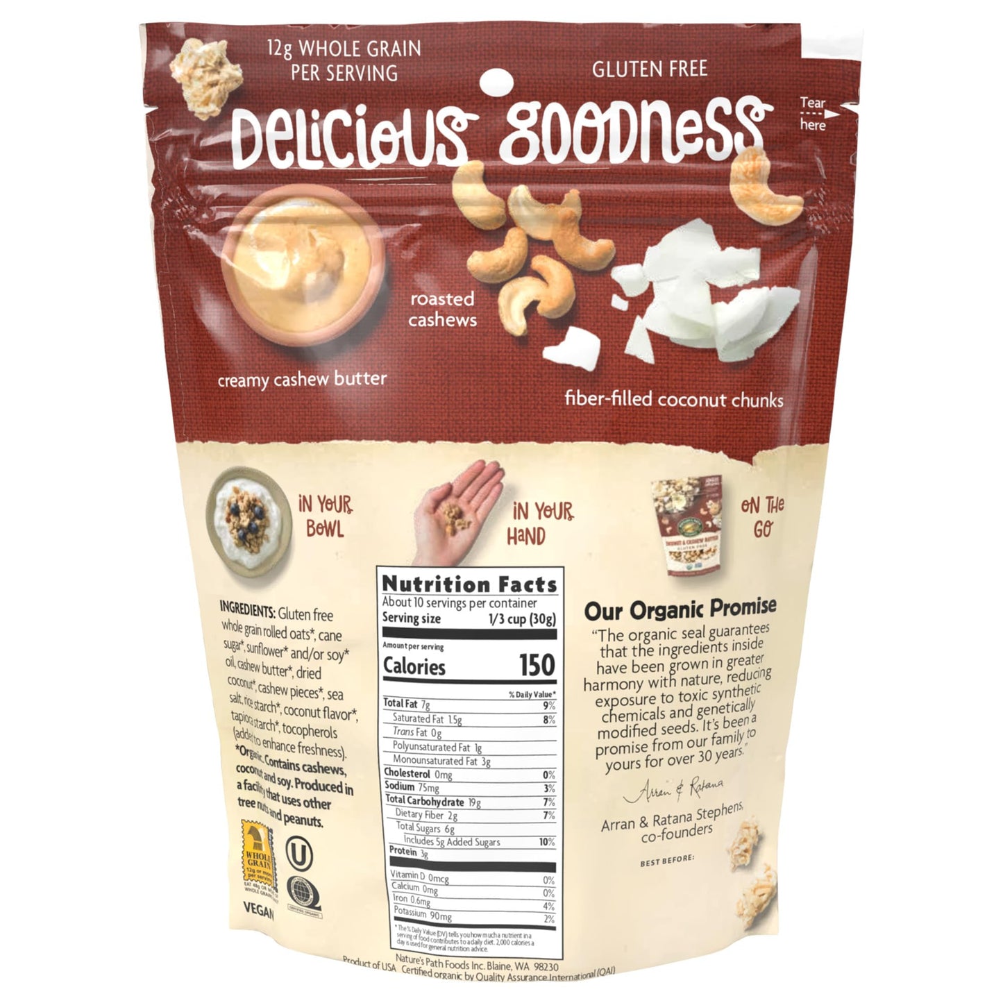Nature'S Path Organic Coconut & Cashew Butter Granola, 11 Oz (Pack Of 1), Gluten Free, Non-Gmo