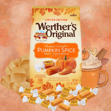 Pumpkin Spice And Caramel Apple Original Soft Caramels, Individually Wrapped Sharable Fall Flavored Candies, 8.57 Ounce Bags, Pa
