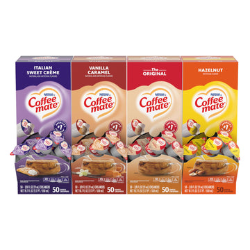 Nestle Coffee mate Creamer Singles Variety Pack, Original, Hazelnut, Italian Sweet Creme, Vanilla Caramel Non Dairy, No Refriger