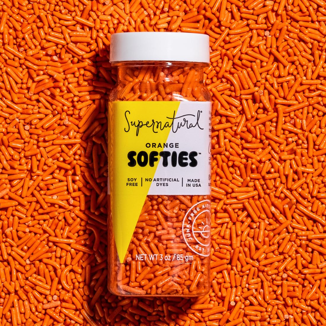 Orange Softies, Natural Sprinkles by Supernatural, Made in USA, Dye-Free, Soy Free, Gluten Free, Vegan, 3oz