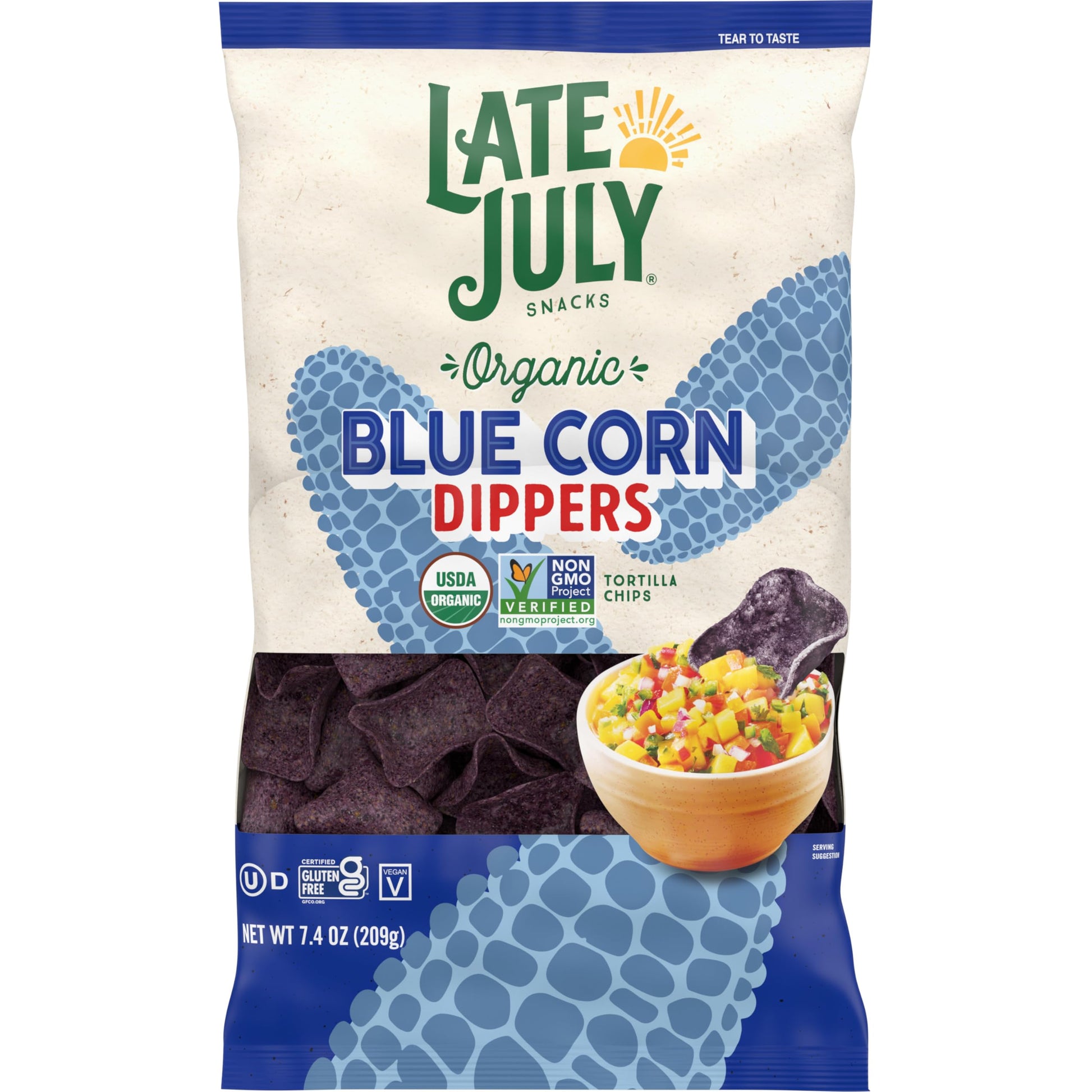 Late July Organic Blue Corn Tortilla Chips, 7.4 oz Bag, Model 200790114433