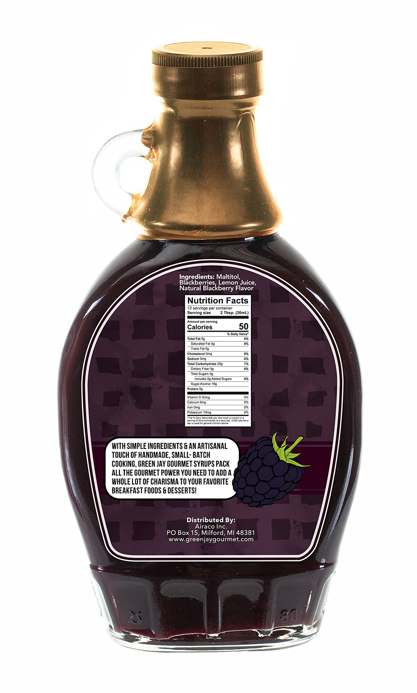 Green Jay Gourmet Sugar Free Blackberry Syrup - No Sugar Premium Breakfast Syrup With Fresh Blackberries & Lemon Juice - All-Nat