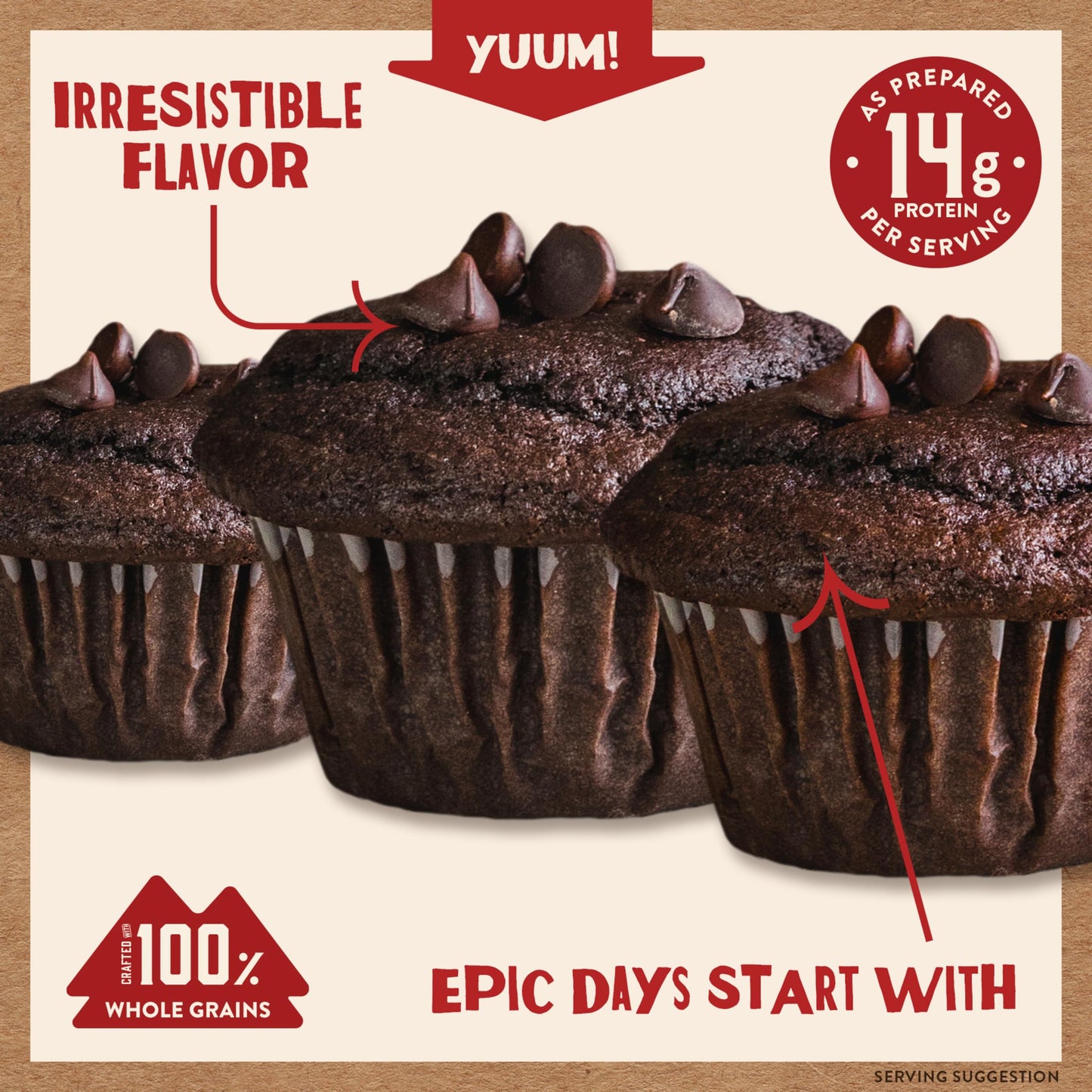 Kodiak Cakes Power Bake Muffin Mix, Double Dark Chocolate, 14 Ounce (Pack Of 6)