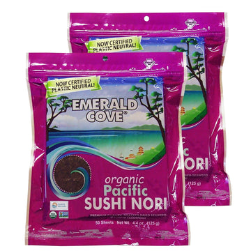 Emerald Cove Organic Nori Sheets for Sushi, Onigiri, Wraps, Non-GMO, Roasted Nori, Resealable Package, Product of Korea, 50 Shee