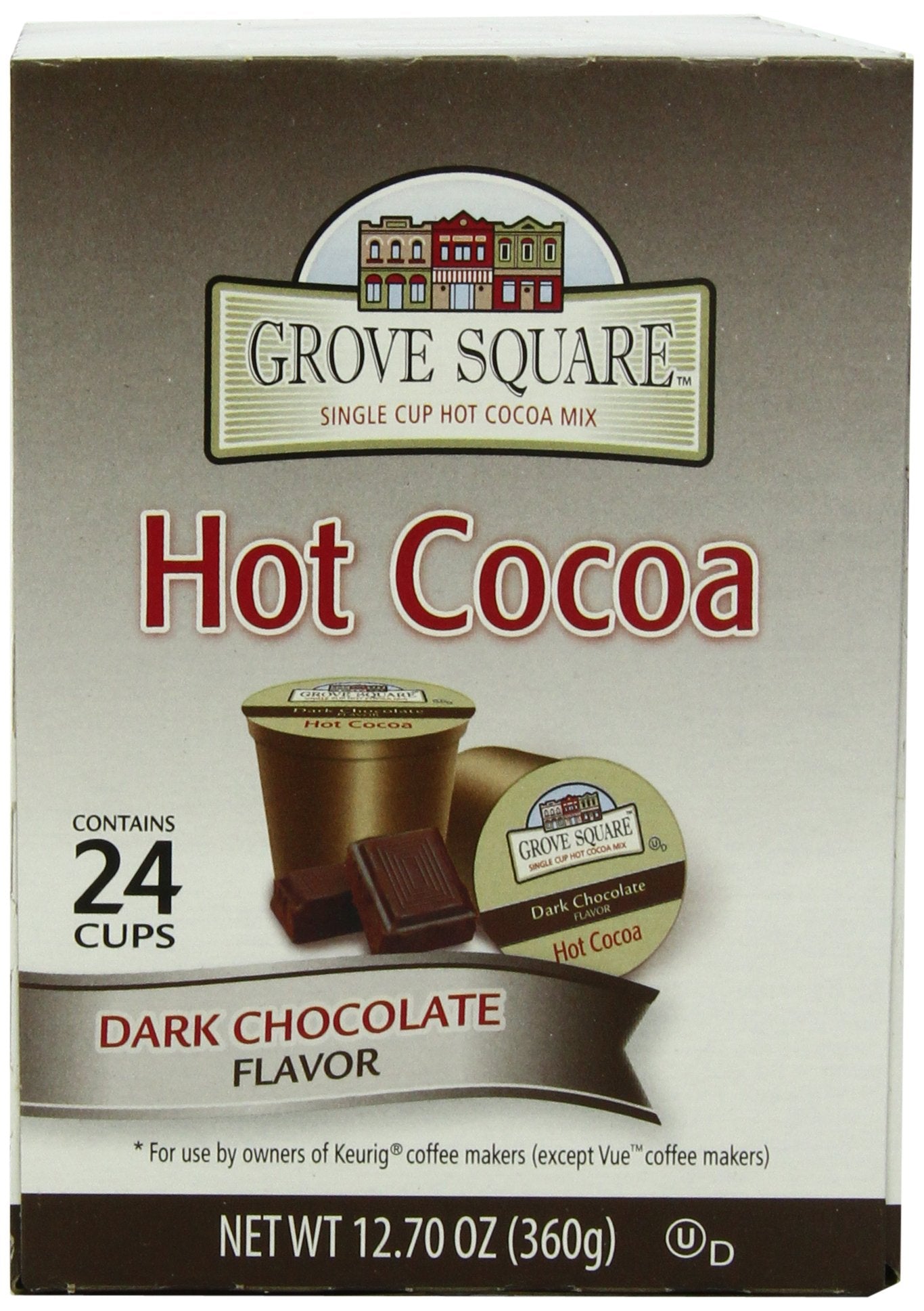 Grove Square Hot Cocoa Dark Chocolate, 24 Single Serve Cups, Rich Brown, Model 12G109F4652
