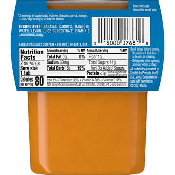 Gerber Baby Food Banana Carrot Mango Wonderfoods, 4 Oz, 2 Ct Tubs