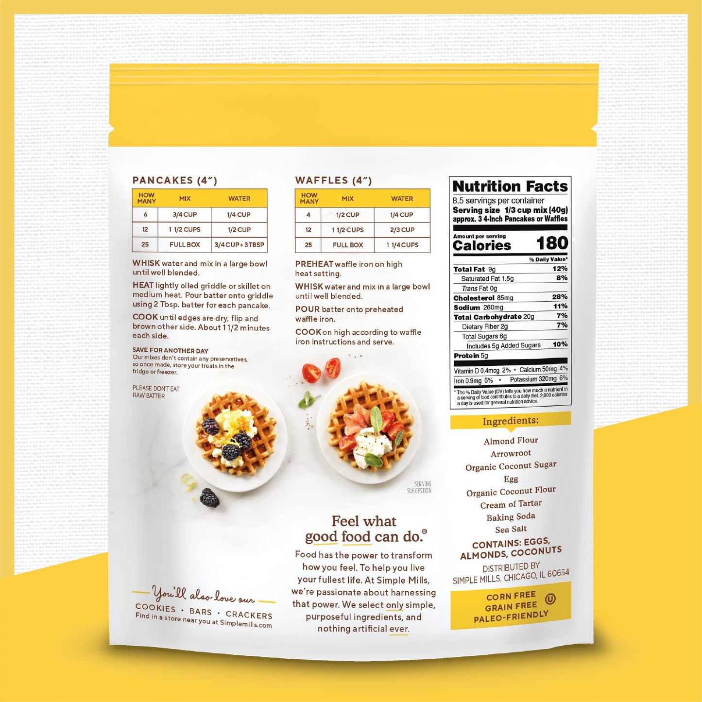 Simple Mills Just Add Water Almond Flour Pancake & Waffle Mix - Gluten Free, Plant Based, Paleo Friendly, Breakfast 12 Ounce (Pa