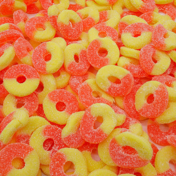 PEACH Rings Gummy Candy 1 lb - Bulk Resealable Bag, Soft and Chewy, Light Sugar Coated, Gluten Free Gummies