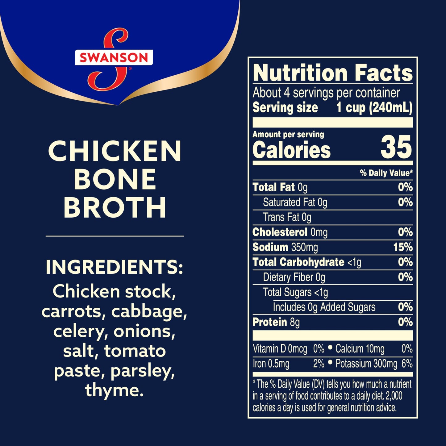 SWANSON S Chicken Bone Broth, 32 oz Resealable Carton, Pack of 12, 2 Pound