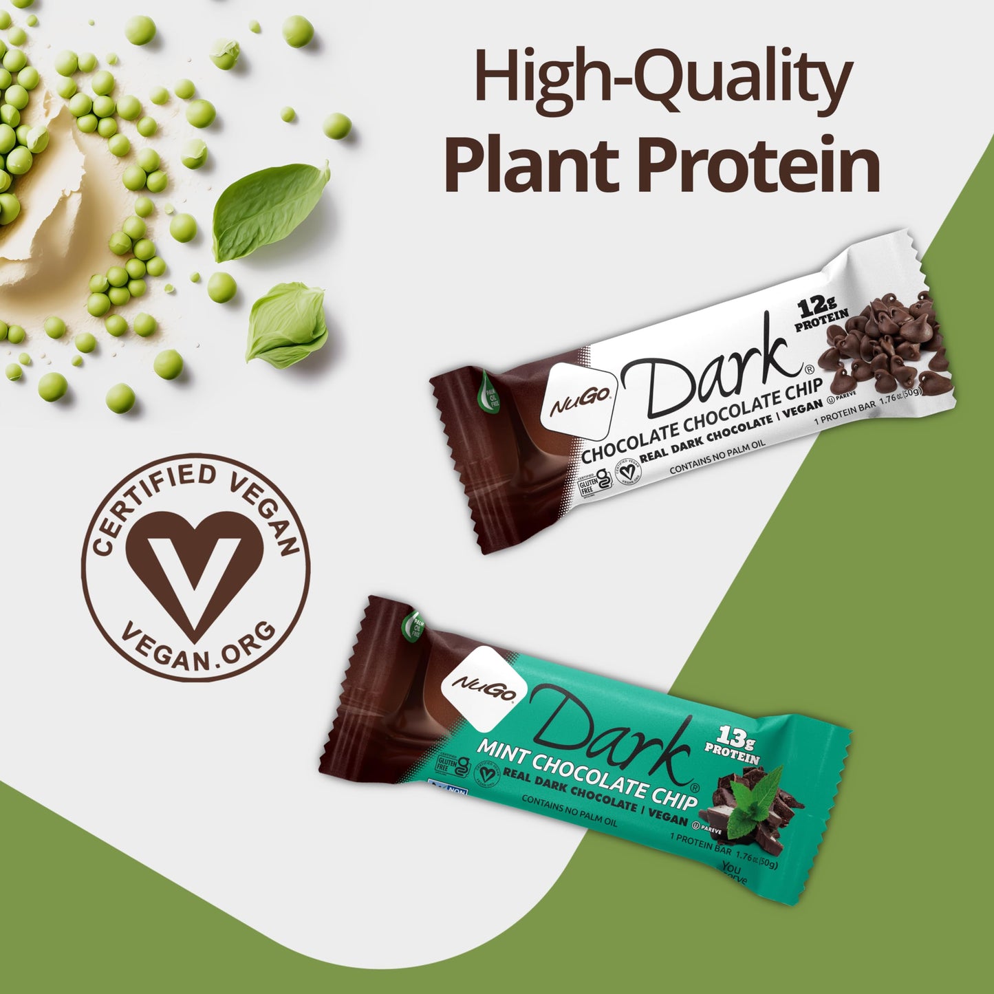 NuGo Dark Chocolate Mint Protein Bar, Vegan, Gluten Free, Non-GMO, Kosher, 13g Protein, 12 Count