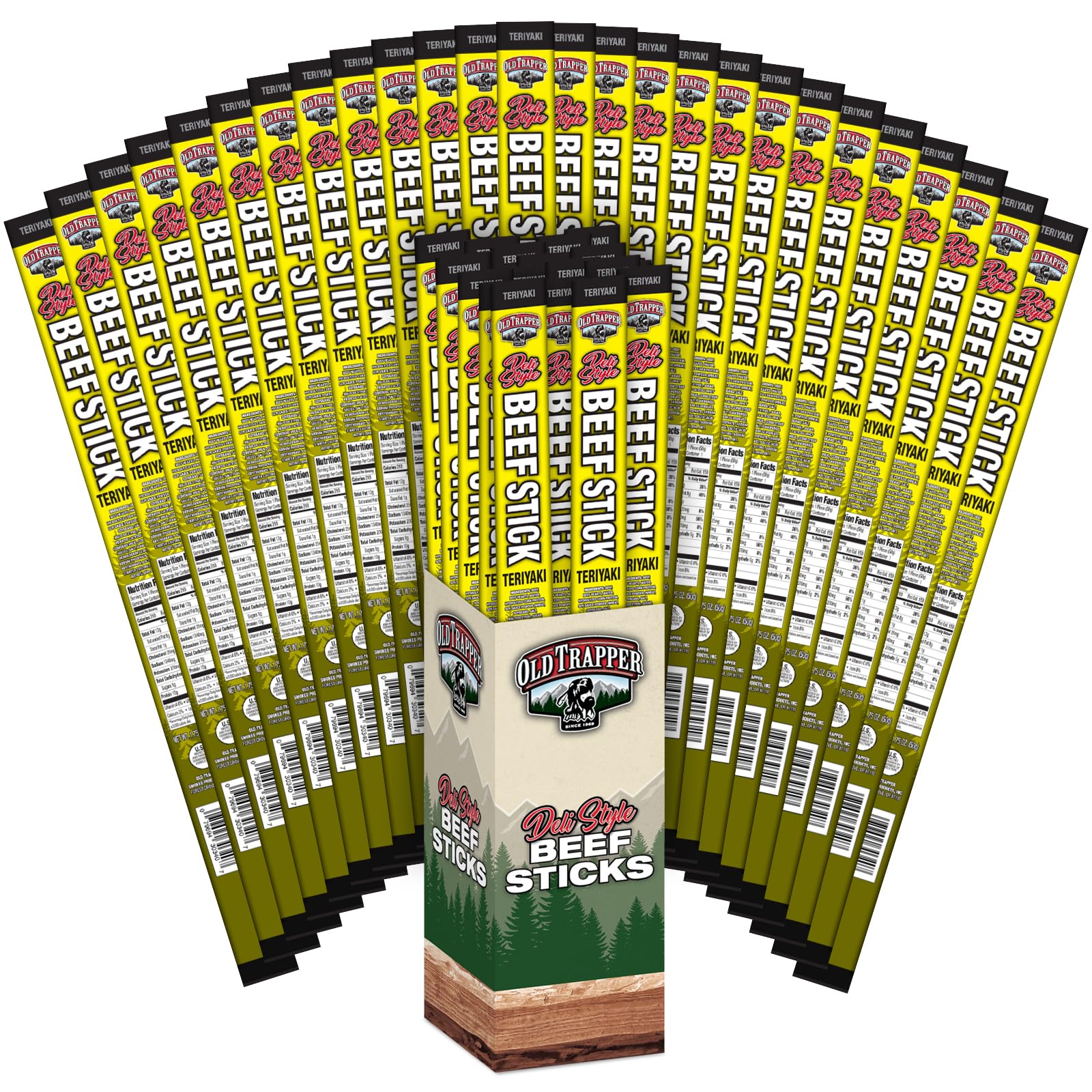 Old Trapper Deli-Style Sausage Sticks, Teriyaki Flavor, 1.75-Ounce Individually Wrapped Packages, 10 Grams Of Protein Per Servin