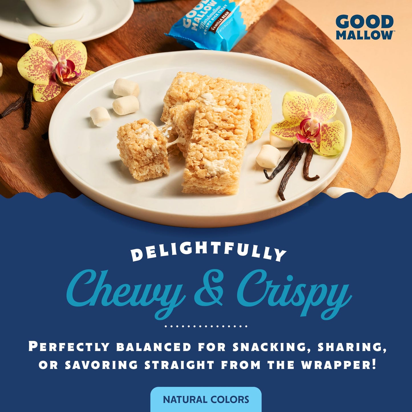 GoodMallow Vegan Rice Crispy  Individually Wrapped Box of 6  Kosher Vegan Snacks  Gluten Free Dairy Free Snacks for Kids & mature-themeds - Healthy Sweets Made with Gourmet Marshmallows (Vanilla Bean)