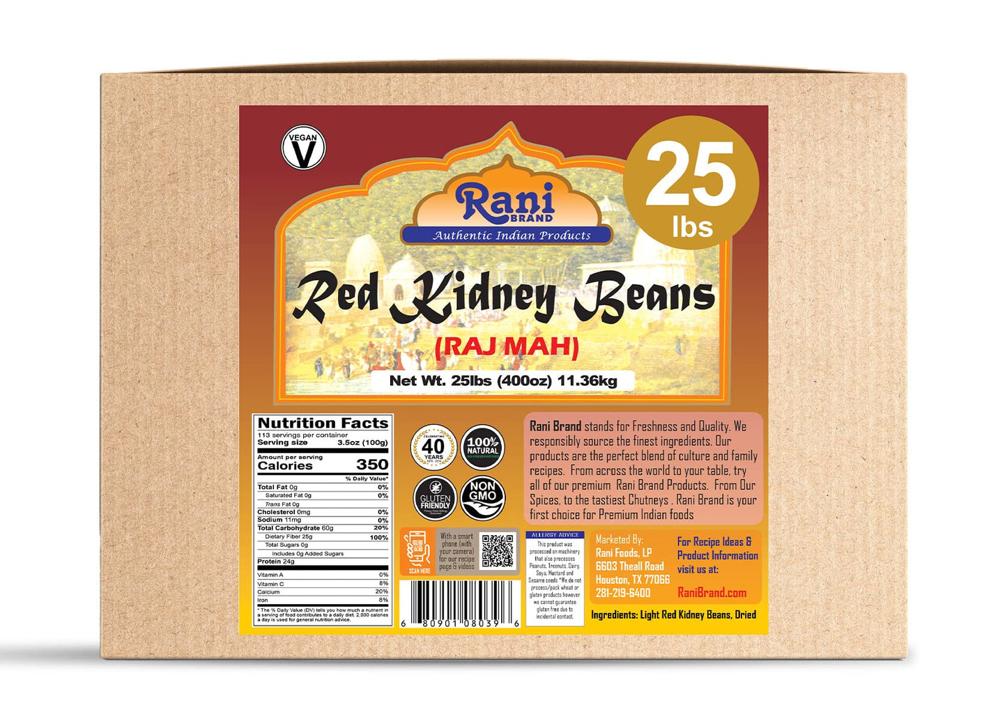 Rani Red Kidney Beans, Light 400Oz (25Lbs) 11.36Kg Bulk Box ~ All Natural | Vegan | Gluten Friendly | Non-Gmo | Kosher | Raj Mah