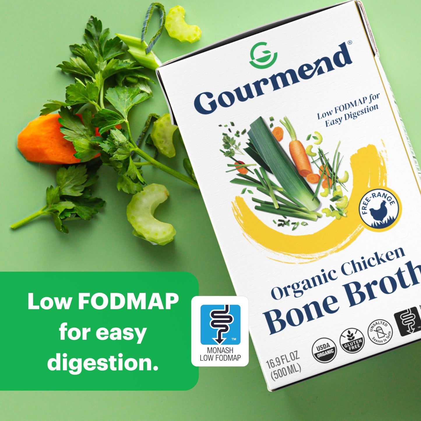 Organic Unsalted 16.9Oz Chicken Bone Broth (12 Pack) - 7 Ingredients, Low Fodmap Certified, Filler Free, Gluten Free, Onion & Ga