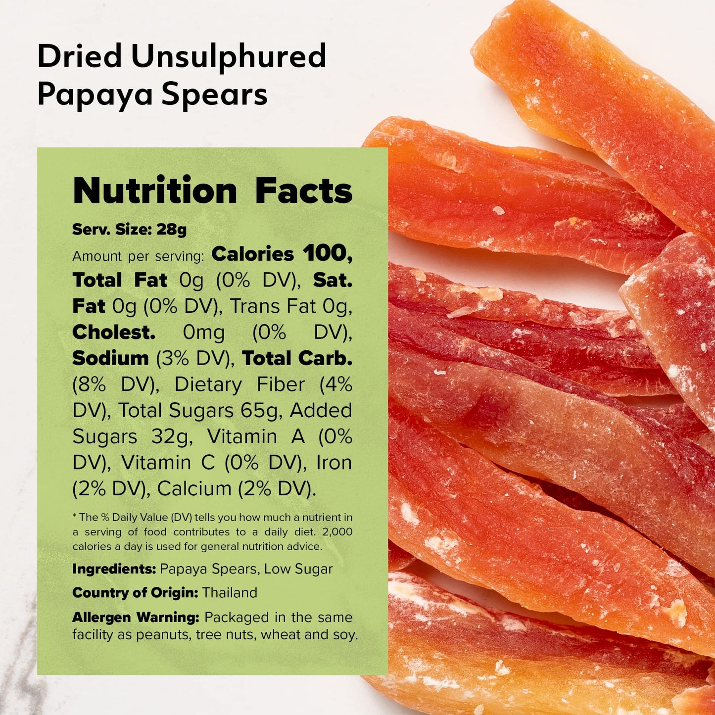 Nuts U.S. - Dried Papaya Spears (Unsulphured) | Low Sugar. Lightly Sugar Coated | No Color Added | Packed In A Resealable Bag!!! (4 Lbs)