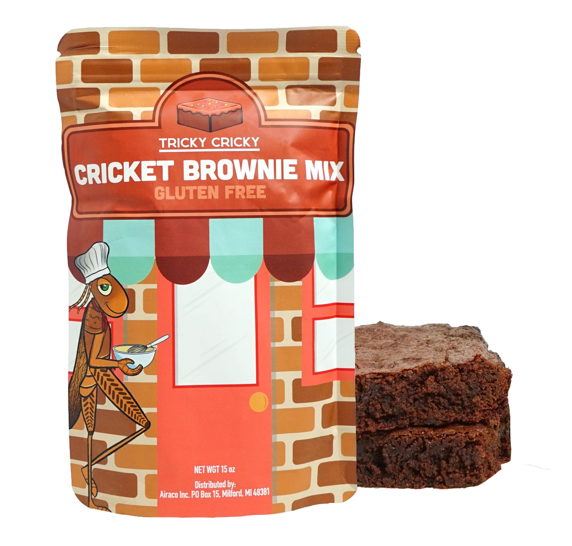 Tricky Cricky Cricket Protein Brownie Mix - Usa Handmade Gluten-Free Chocolate Brownie Mix - Real Usa Farmed Dried Crickets - High-Protein  Nut-Free & Soy-Free Sustainable Baking Mix - 15 Ounce Bag