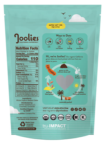 Joolies Organic Whole Medjool Dates | 12 Ounce Pouch | Fresh California Grown Fruit | Vegan  Gluten-Free  Paleo  No Sugar Added | Great Source of Fiber & Antioxidants