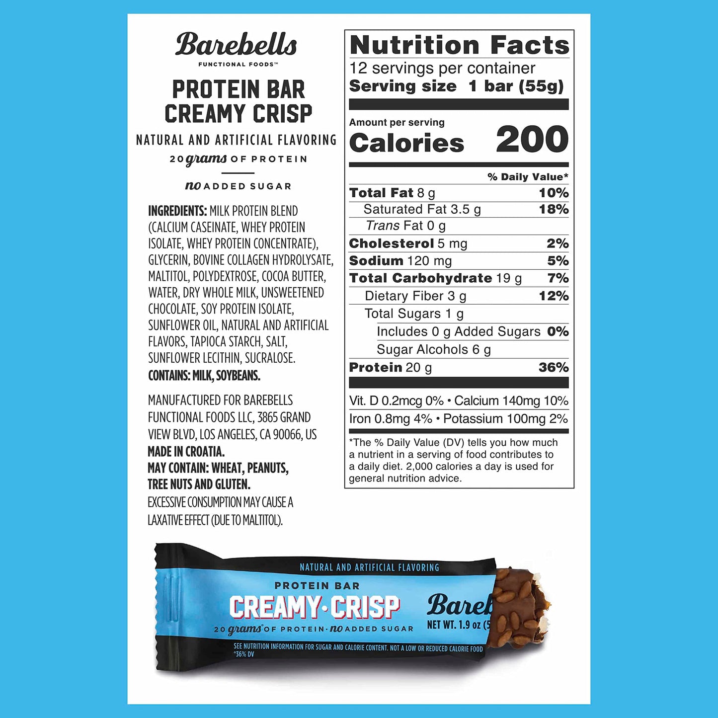 Barebells Protein Bars Creamy Crisp - 12 Count, Pack Of 2 - Protein Snacks With 20G Of High Protein - Chocolate Protein Bar With 1G Of Total Sugars - Perfect On The Go Protein Snack & Breakfast Bars