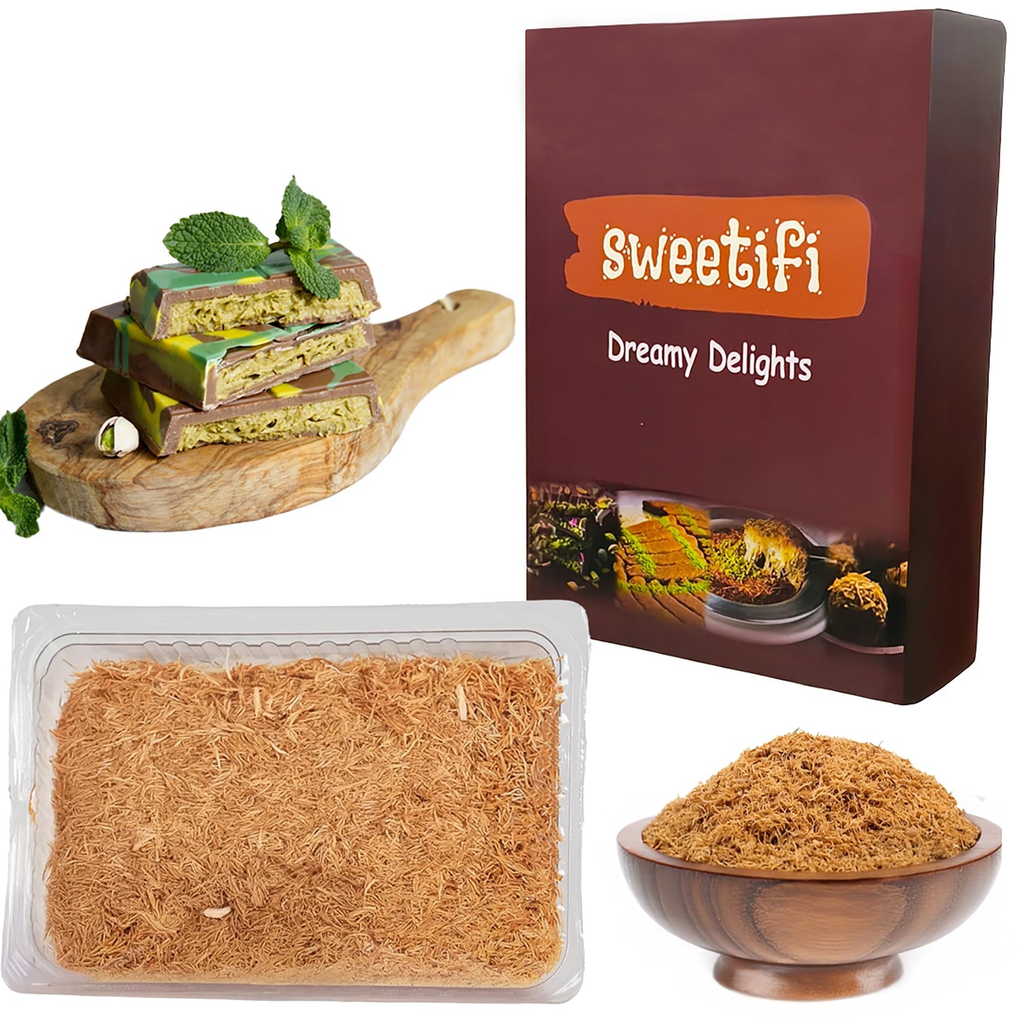 Sweetifi Kataifi Roasted Shredded Fillo Dough, Dried Chopped and Baked Kataifi for Dubai Chocolate, Authentic Roasted Kataifi Pa
