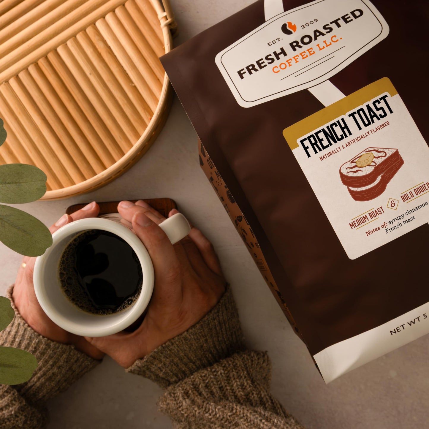 Fresh Roasted Coffee French Toast Flavored Whole Bean Medium Roast 5lb