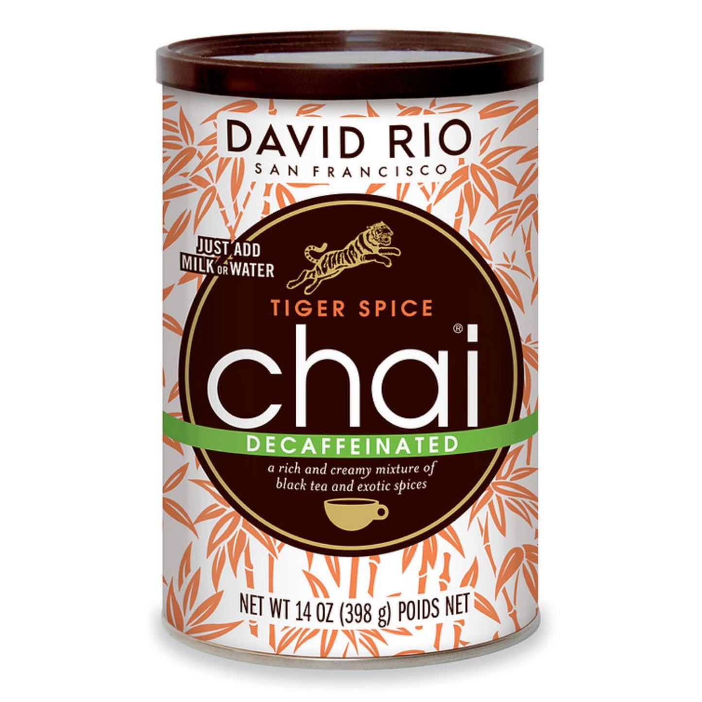 Tiger Spice Decaffeinated Chai Tea Latte Mix, 14 Oz, Decaf Black Tea, Organic Spices, Dairy Free, Serve Hot or Cold, Just Add Wa