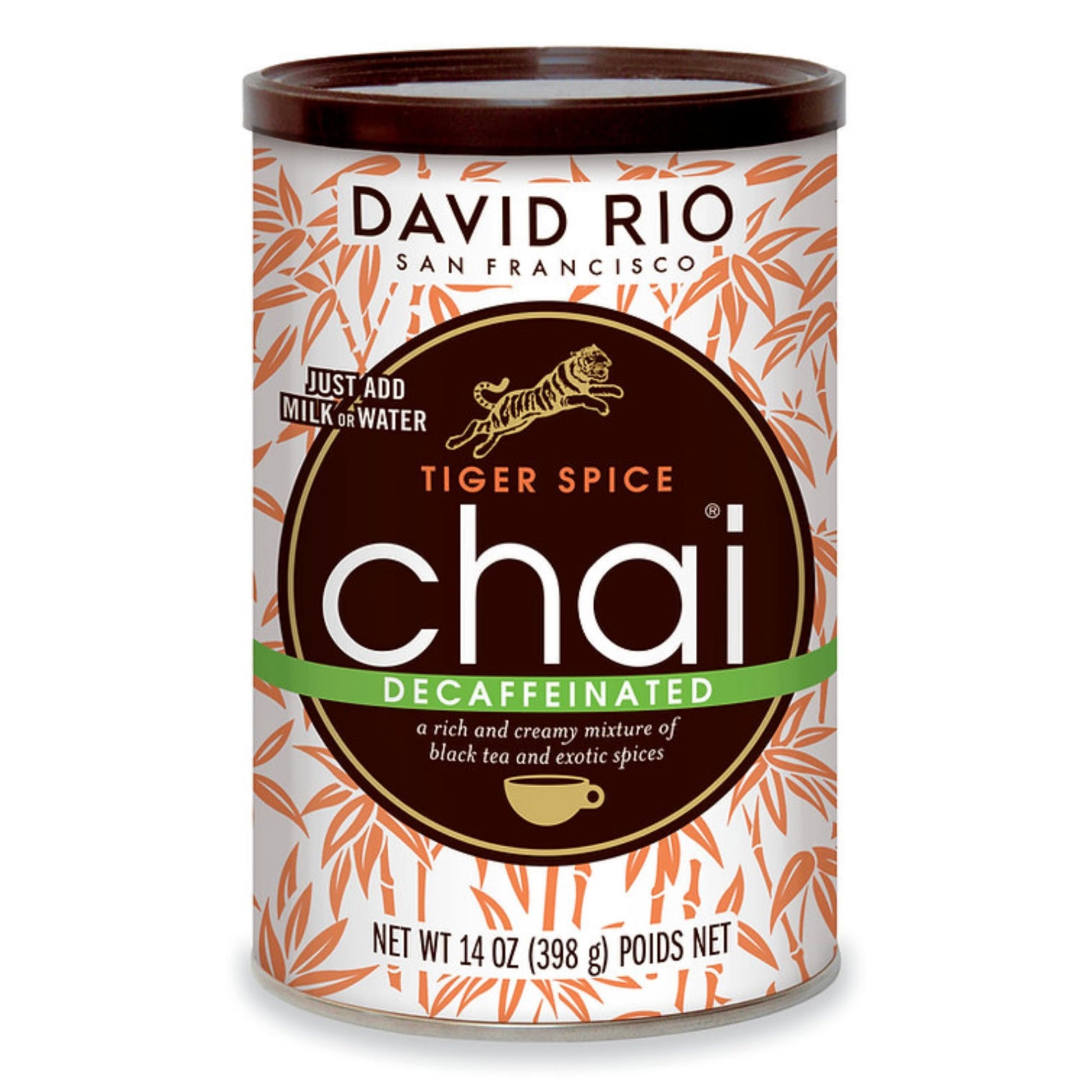 Tiger Spice Decaffeinated Chai Tea Latte Mix, 14 Oz, Decaf Black Tea, Organic Spices, Dairy Free, Serve Hot or Cold, Just Add Wa