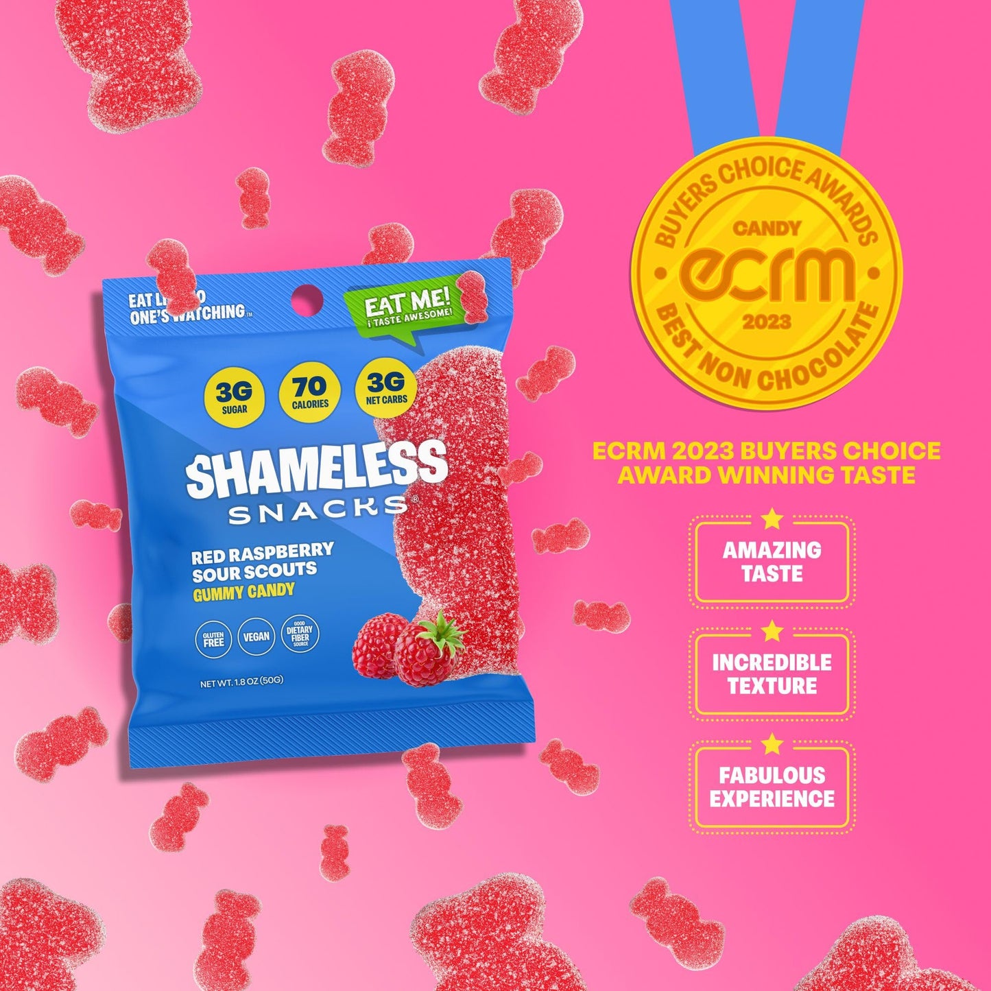 Shameless Snacks - Healthy Low Calorie Snacks, Low Carb Keto Gummies (Gluten Free Candy) - 6 Pack Red Raspberry Sour Scouts