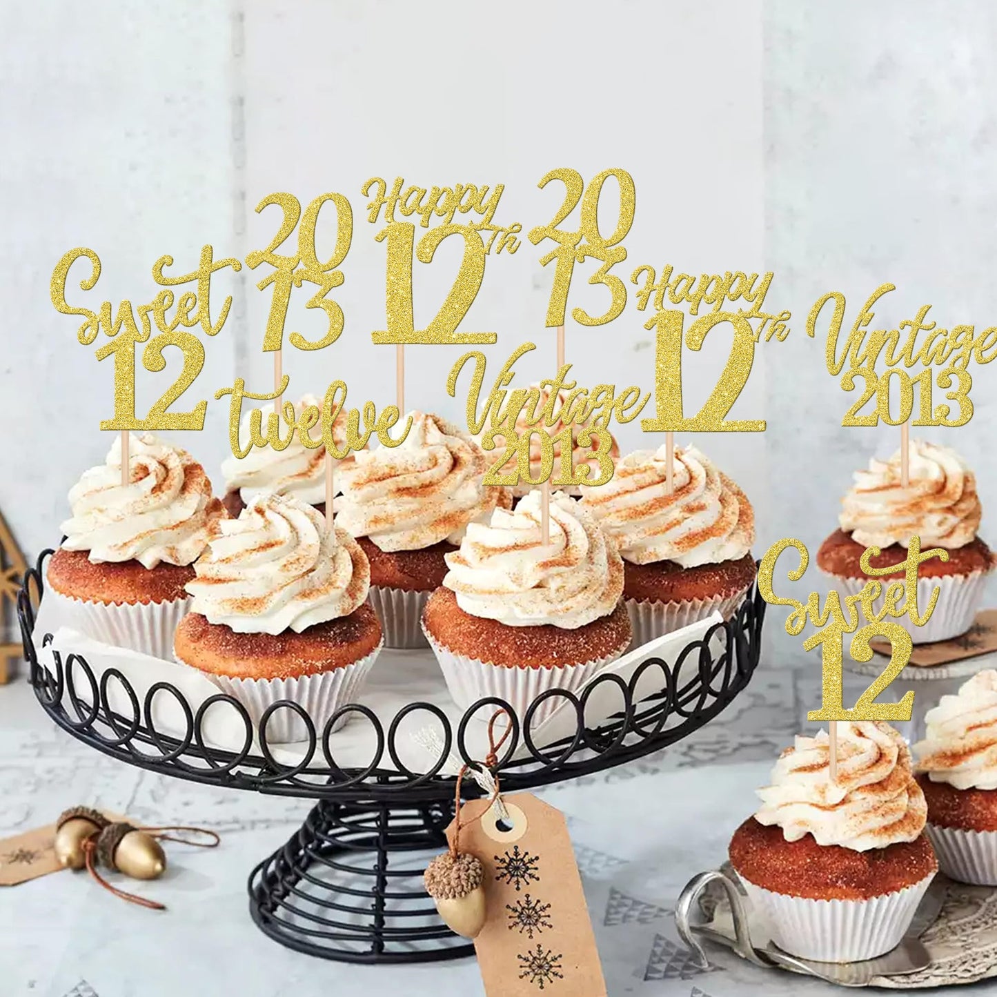 30Pcs Happy 12Th Birthday Cupcake Toppers Cheers To 12 Vintage 2013 Cupcake Picks Sweet 12 Twelve 12Th Birthday Decorations For