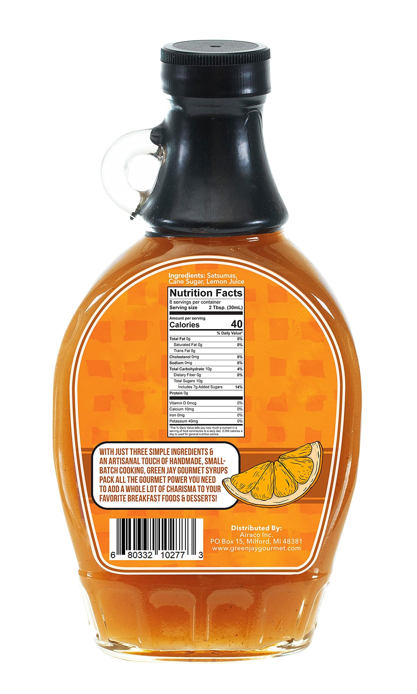 Green Jay Gourmet Satsuma Orange Syrup - 3 Ingredient Premium Breakfast Syrup With Fresh Orange, Cane Sugar & Lemon Juice - All-