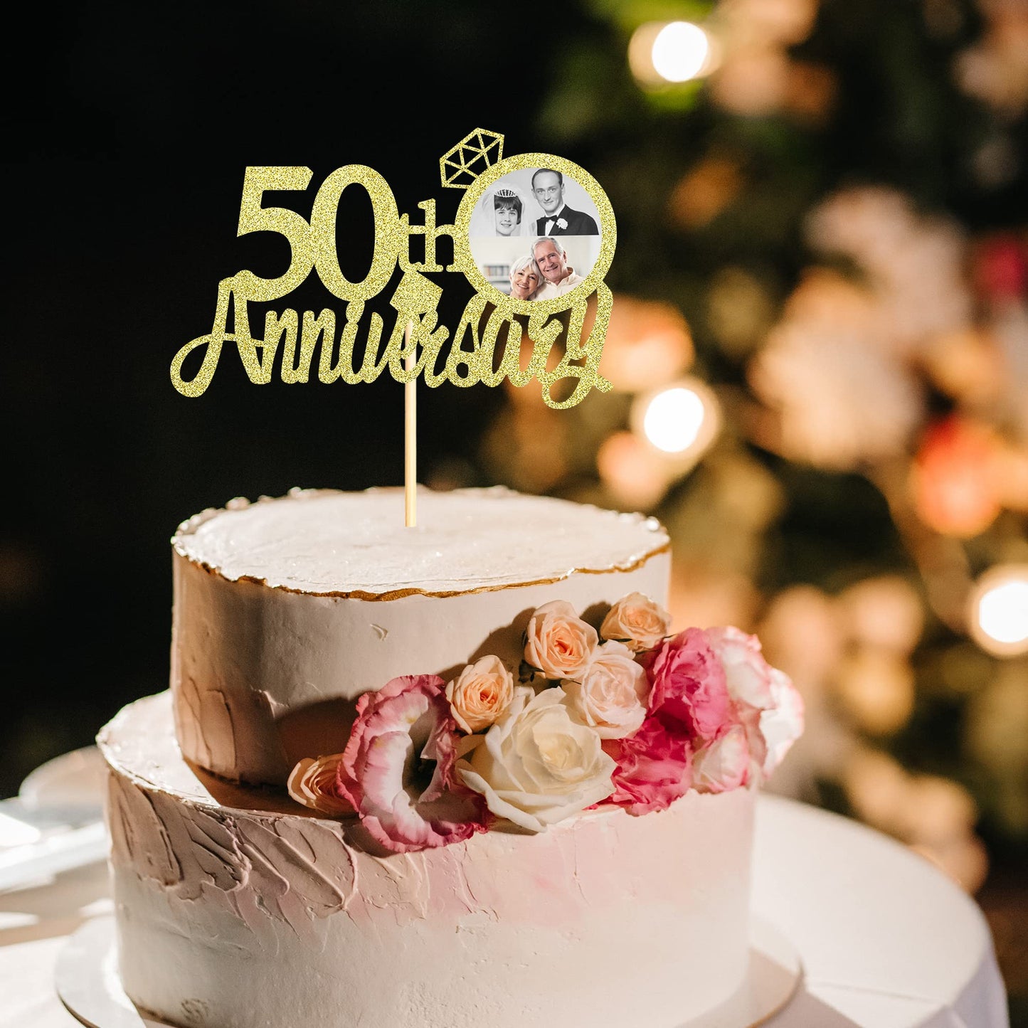 Sumerk 13 PCS Gold Glitter Cake Topper for 50th Anniversary Decorations, Medium Size, Wood Material