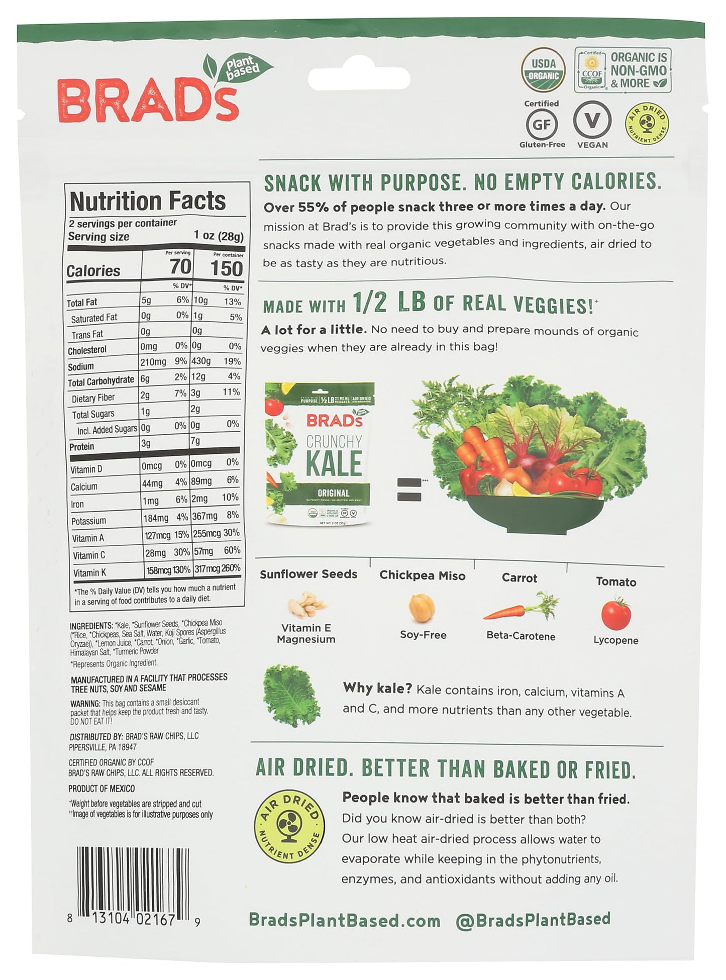 Brads Plant Based Kale Chips Original 2 Oz