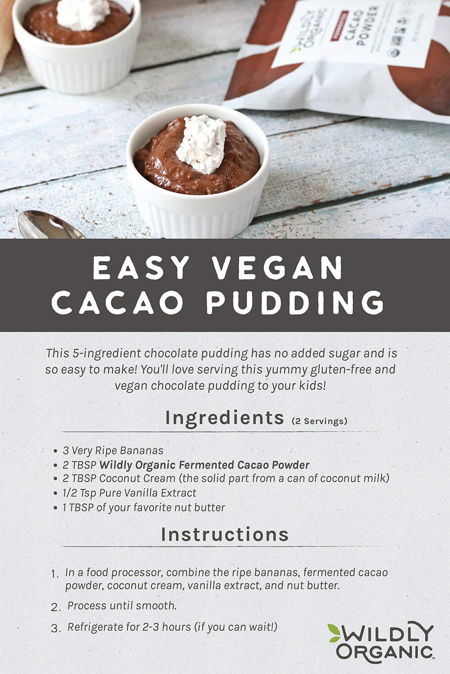 Wildly Organic Fermented Cacao Powder 16 Oz, 1 lb Bag - Organic, Non-Alkalized, Minimally Processed, High in Antioxidants, Raw,