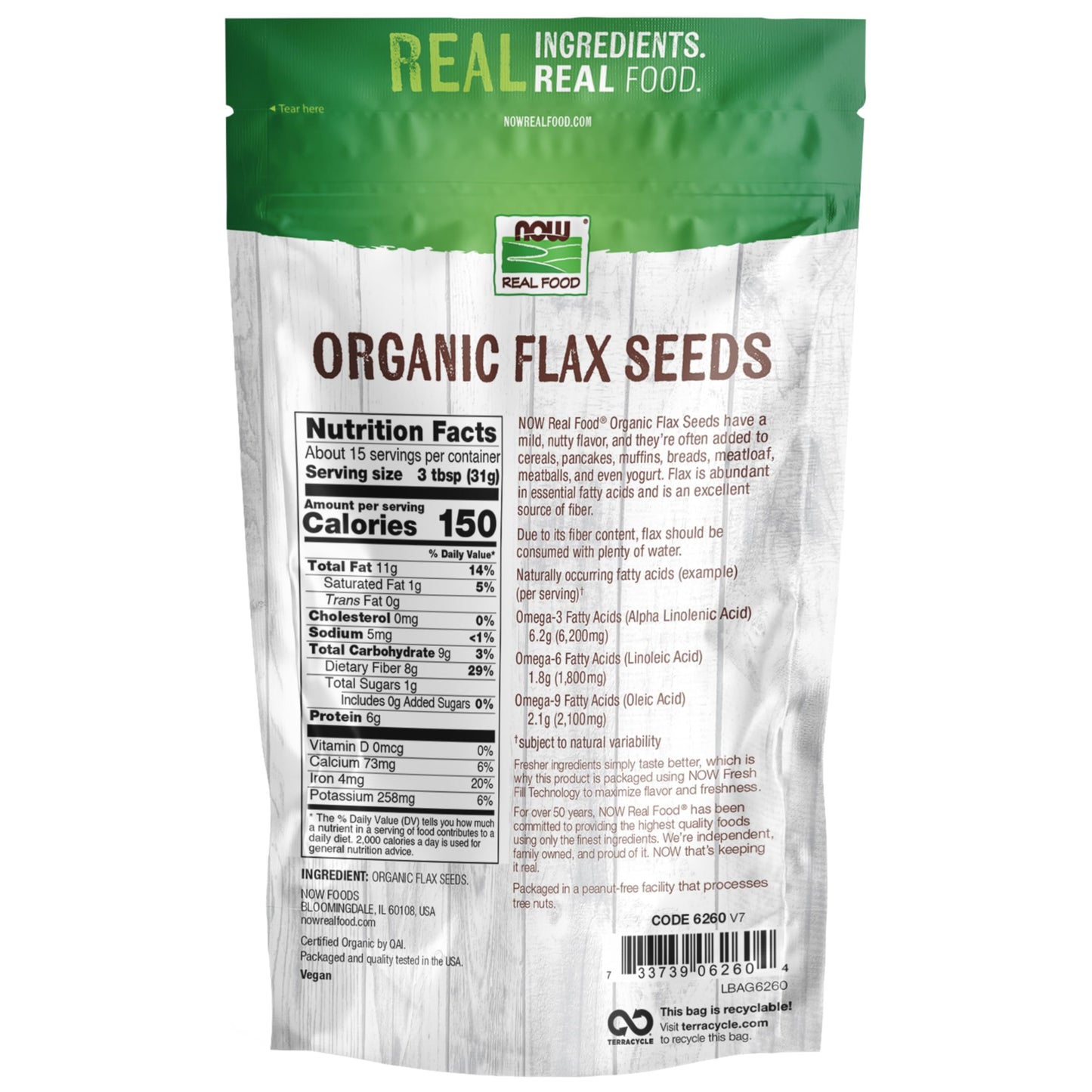 Now Foods, Organic Flax Seeds, Source Of Essential Fatty Acids And Fiber, Certified Non-Gmo, Kosher, 1-Pound (Packaging May Vary)