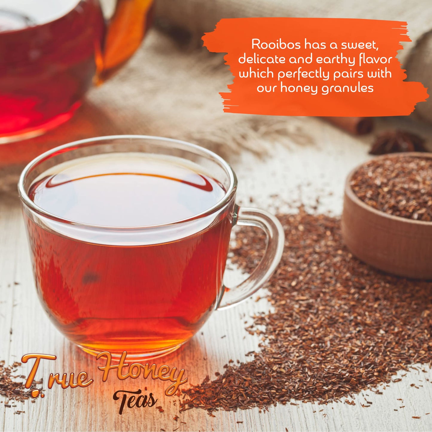 True Honey Teas Rooibos Tea Bags - Decaf Herbal Tea - 24 Count Sachets - All Natural, Caffeine Free