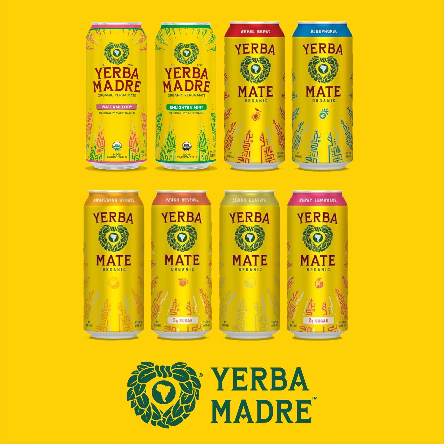 Yerba Madre Organic Yerba Mate, Energy Drink Alternative, Watermelody, 150Mg Plant Based Caffeine, Smooth Energy & Focus, No Jitters Or Crash, 15.5 Oz Cans (Pack Of 12)
