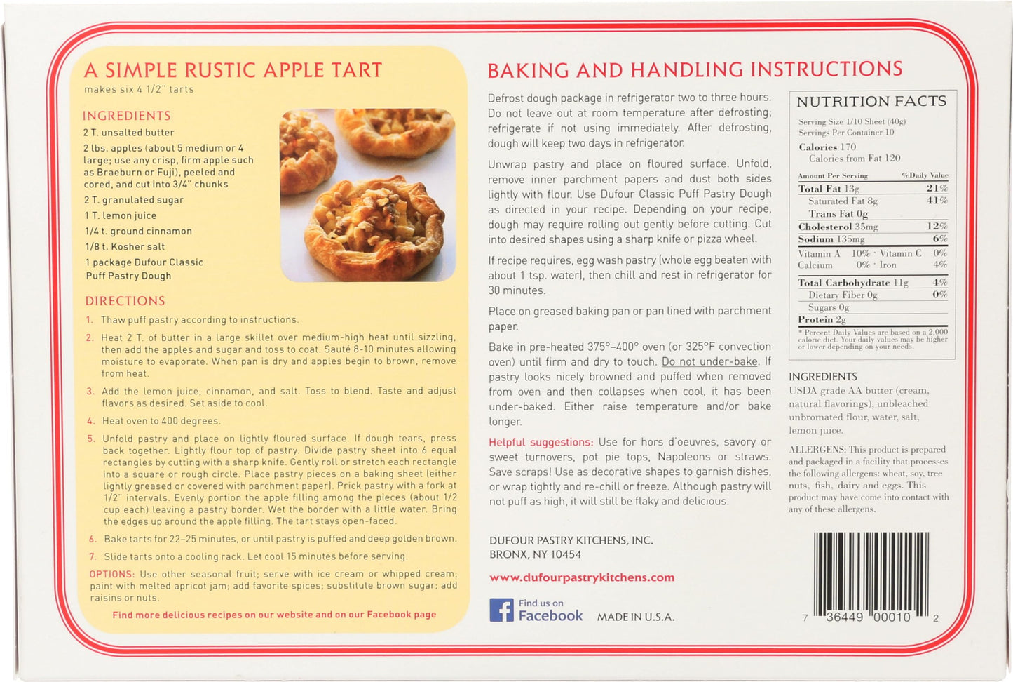 Dufour Pastry Kitchen, All Butter Puff Pastry, 14 oz (Frozen)