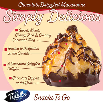 Tidbits Snacks To Go Chocolate Drizzle Macaroons - 5.25 Oz. Family Size, Gourmet Gluten-Free Snack Treats, Delicious Vegan Dairy