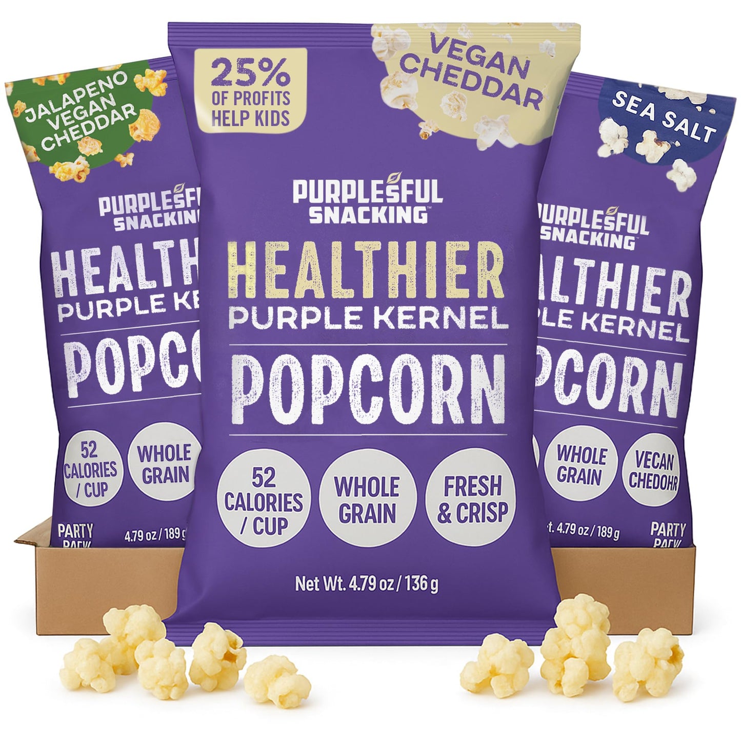 Purplesful Purple Corn Popcorn, Vegan-Friendly Non-GMO Snack, 4.8 Oz Pack of 3