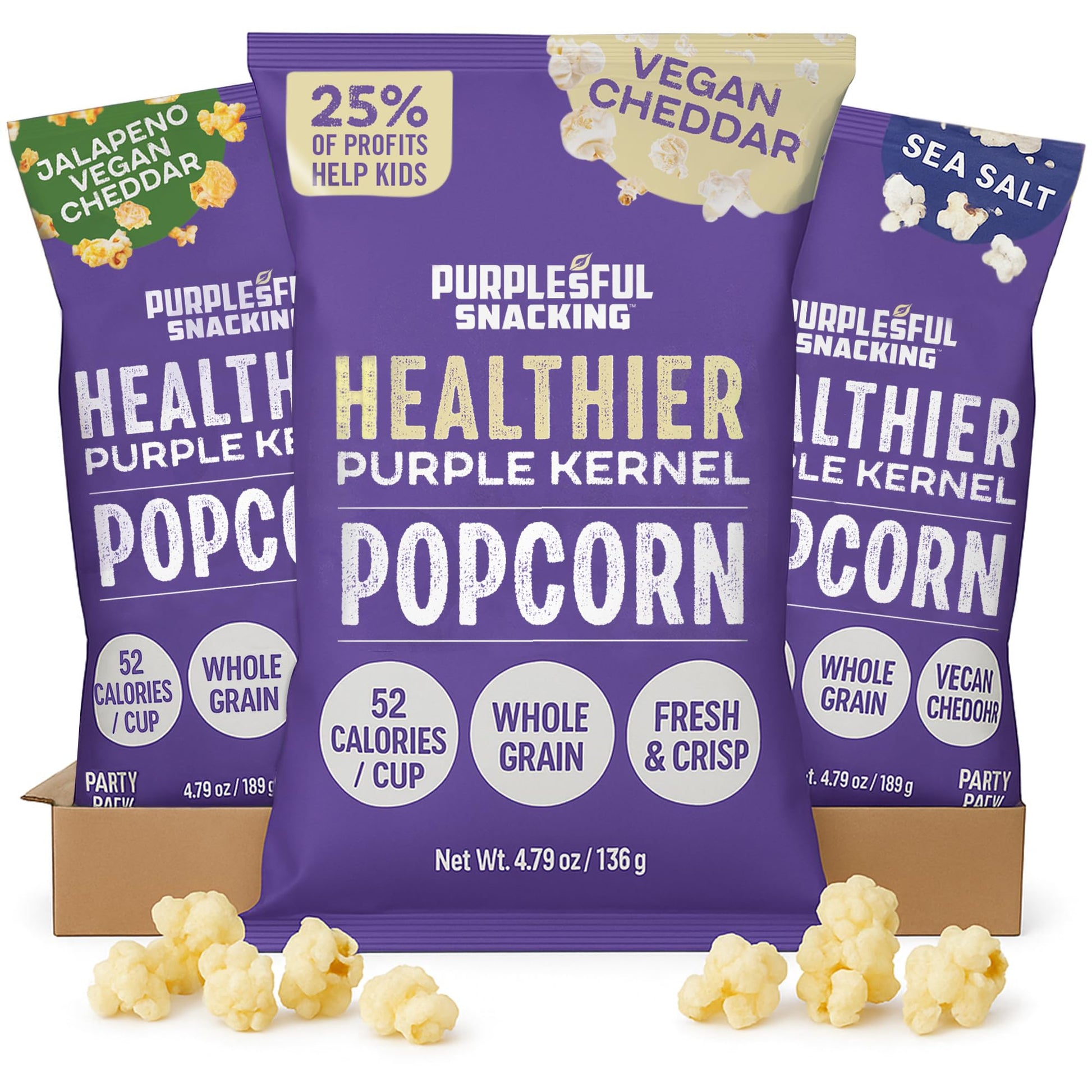 Purplesful Purple Corn Popcorn, Vegan-Friendly Non-GMO Snack, 4.8 Oz Pack of 3