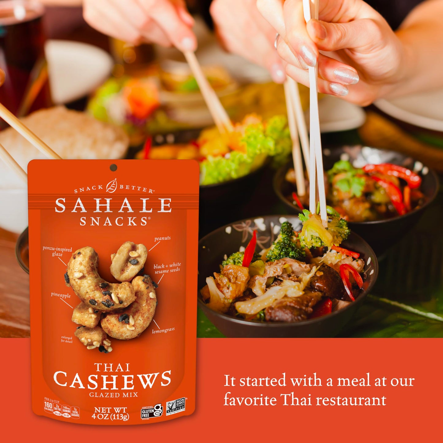 Sahale Snacks Thai Cashews Glazed Mix, 4 Ounce Pack of 6, Model 00270692