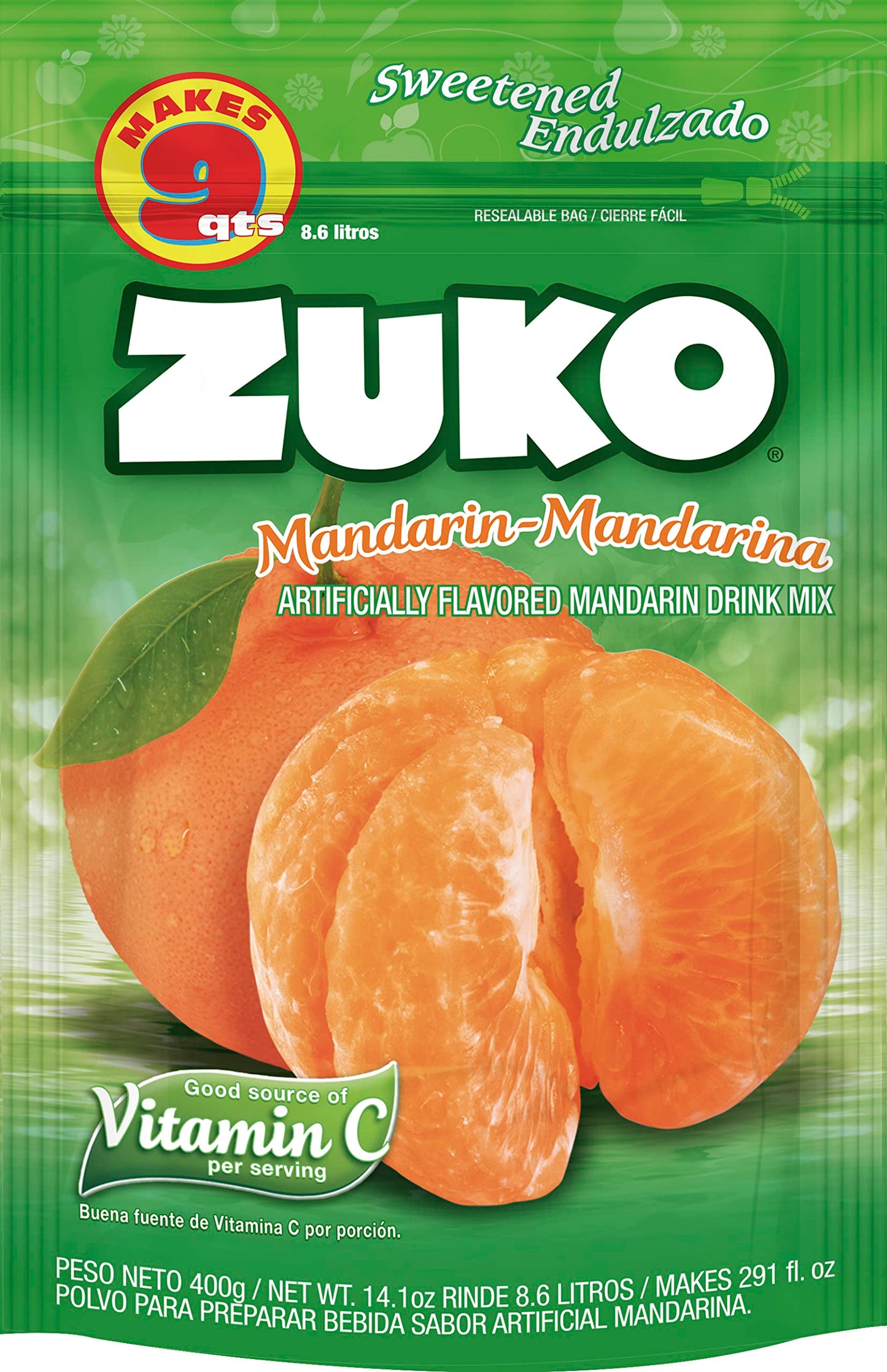 ZUKO Mandarin Instant Powder Drink | Family Pack | No Sugar Needed | Vitamin C | 14.1 Ounce (Pack of 6)